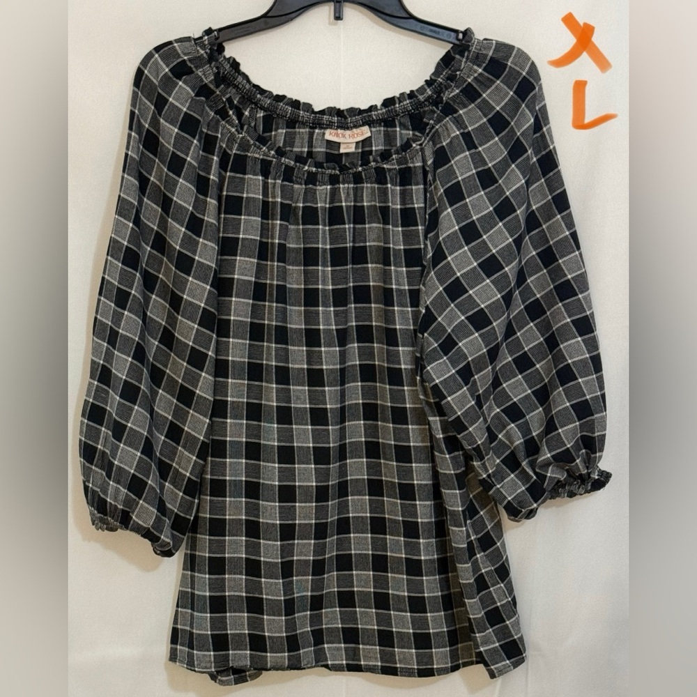 Knox Rose Black and White Plaid Blouse